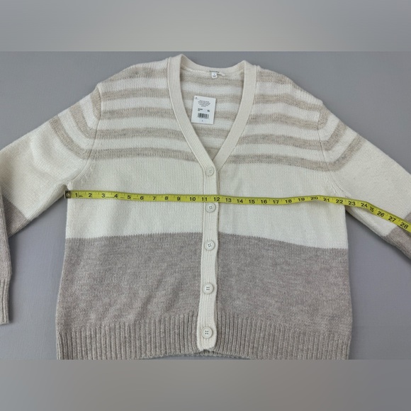 Splendid Womens GENEVRA Ivory Striped Ribbed Trim Button-Up Cardigan L - Picture 3 of 8